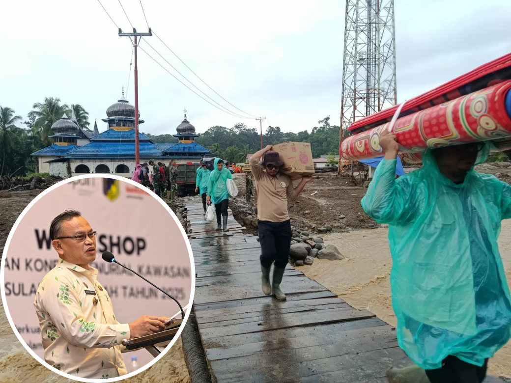 Asisten Perekonomian Sulteng, Rudi Dewanto/Pendistribusian logistik melalui jembatan darurat di Sumatera Barat. (BNPB)