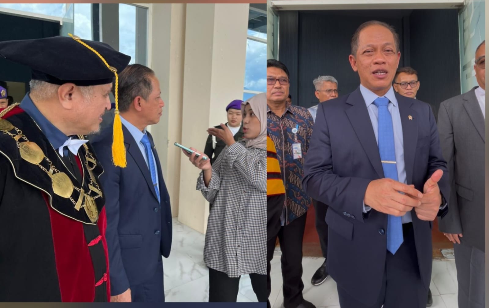 Menteri Lingkungan Hidup Dr. Hanif Faisol Nurofiq (kiri) bersama Rektor Untad Prof. Ahmar usai orasi ilmiah pada Wisuda Universitas Tadulako di Palu, Rabu (18/12).