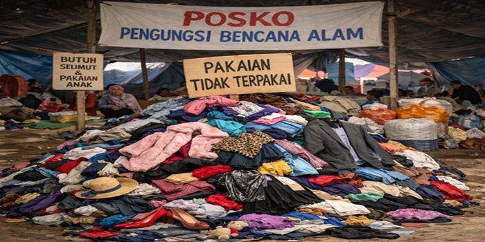 OVERDOSIS : Tumpukan donasi pakaian di salah satu posko pengungsian bencana alam di Sumatra. Sejumlah pakaian tampak tidak terpakai karena tidak sesuai kebutuhan korban.