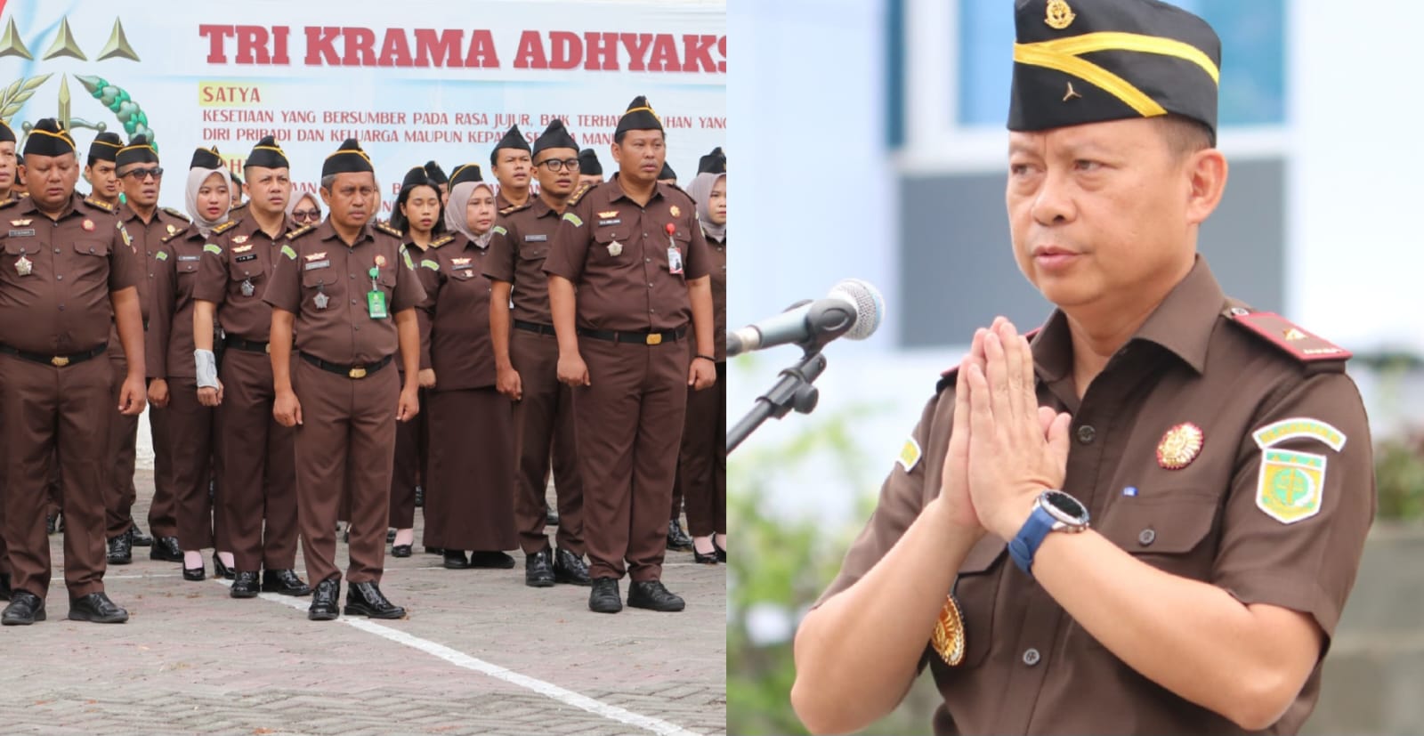 Wakil Kepala Kejaksaan Tinggi Sulawesi Tengah Imanuel Rudy Pailang memimpin apel kerja gabungan awal tahun di halaman Kantor Kejati Sulteng.