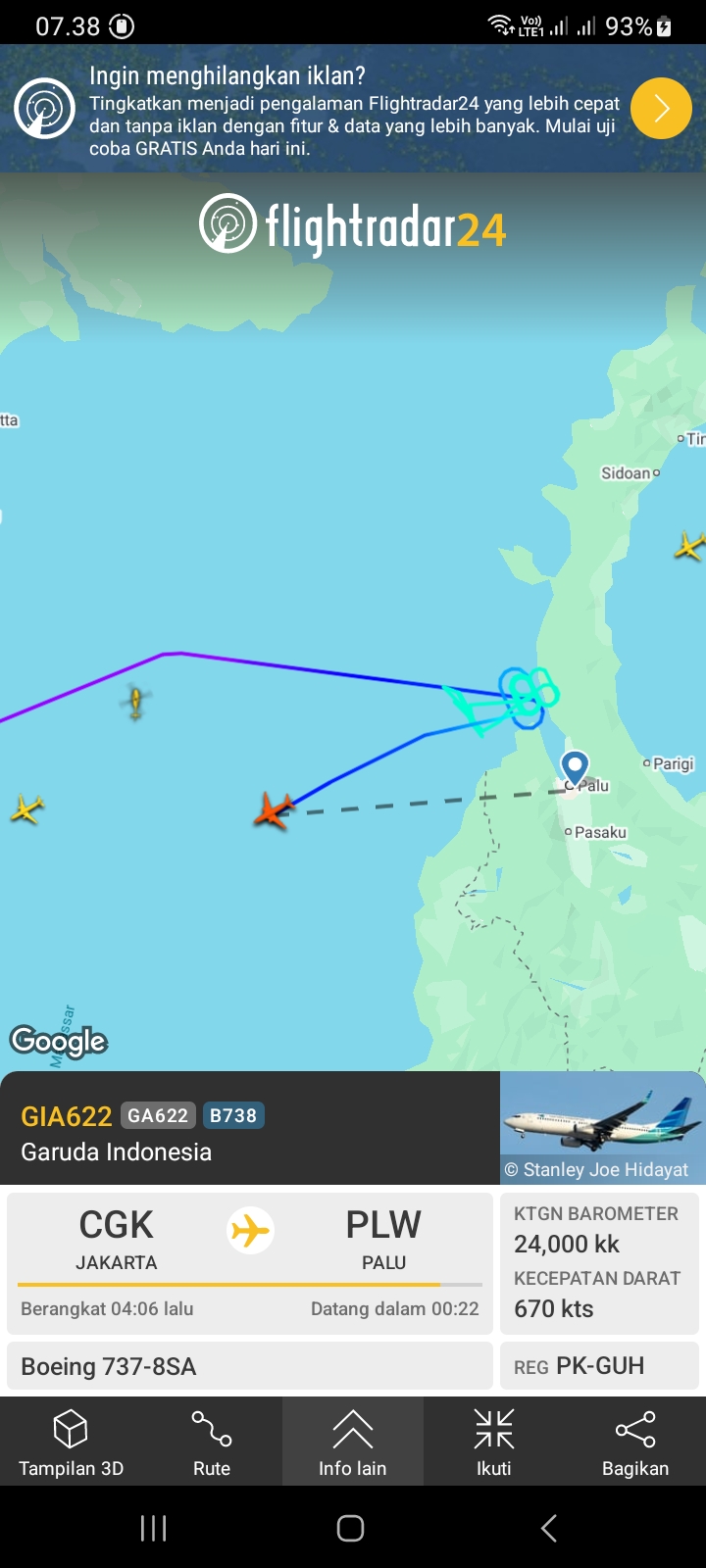 Pesawat Garuda Indonesia dengan nomor penerbangan GA622 dialihkan ke Balikpapan.