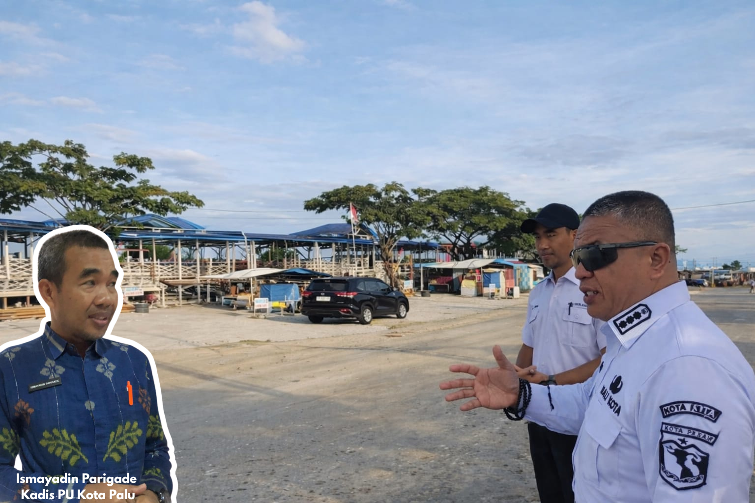 Kadis PU Kota Palu, Ismayadin Parigade / saat meninjau Walikota Palu Hadianto Rasyid di lokasi Elevated Road, Kampung nelayan.
