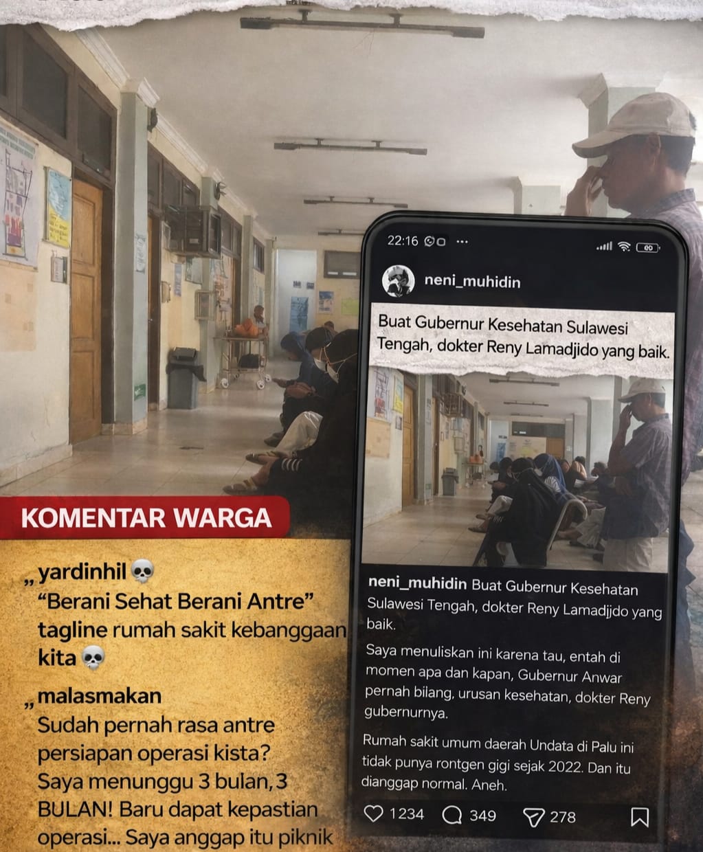 Suasana antrean pasien di RSUD Undata Palu terekam dalam unggahan media sosial yang viral.