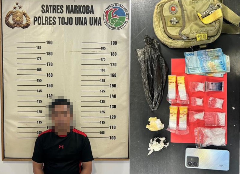 ISTIMEWA Tersangka dan barang bukti kasus narkotika yang melibatkan oknum PNS di Ampana digelar