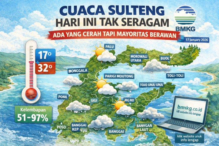 Mayoritas wilayah berawan, Parigi Moutong cerah, suhu tembus 32&deg;C. Pantau info resmi BMKG sebelum beraktivitas.