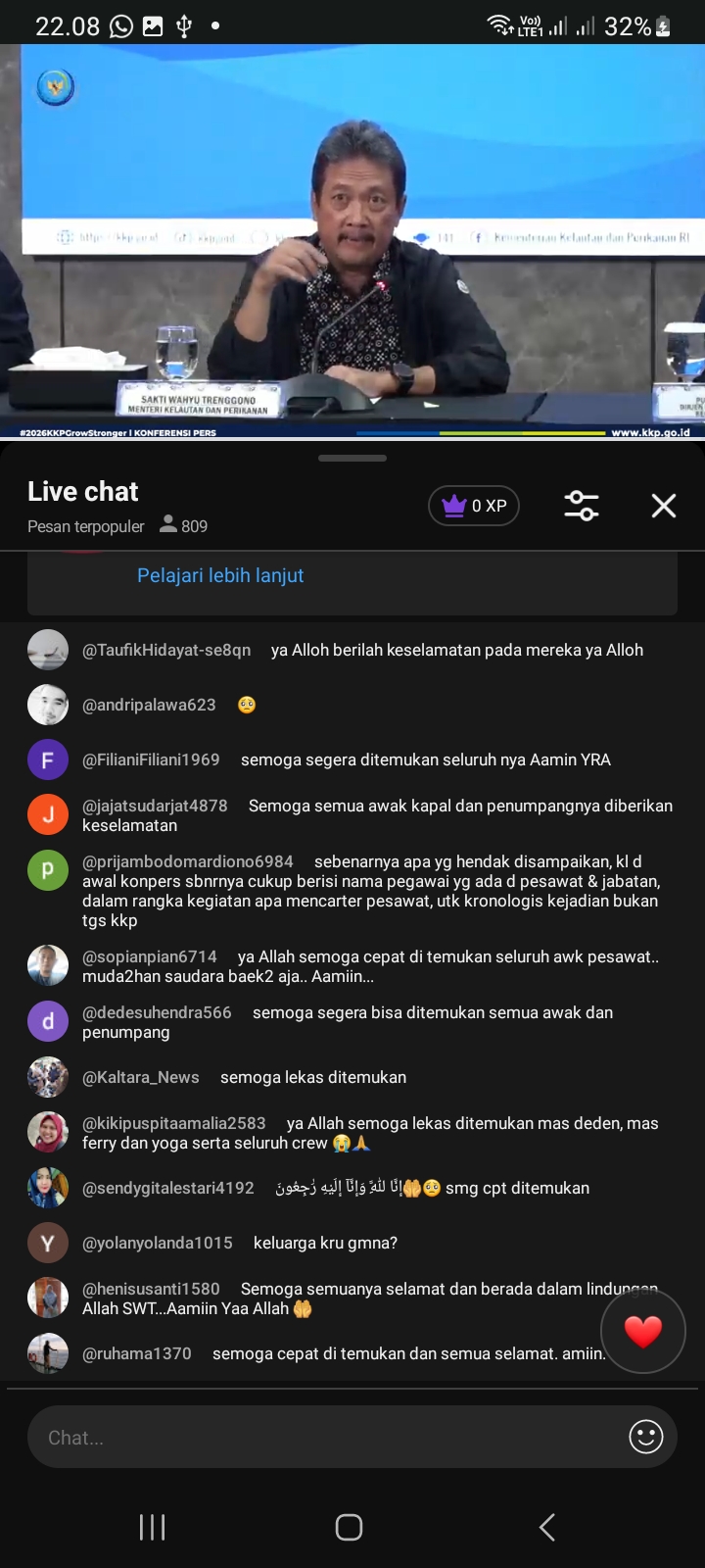 Menteri Kelautan dan Perikanan Sakti Wahyu Trenggono dalam konferensi pers yang digelar Sabtu (17/1/2026) pukul 21.00 WIB.