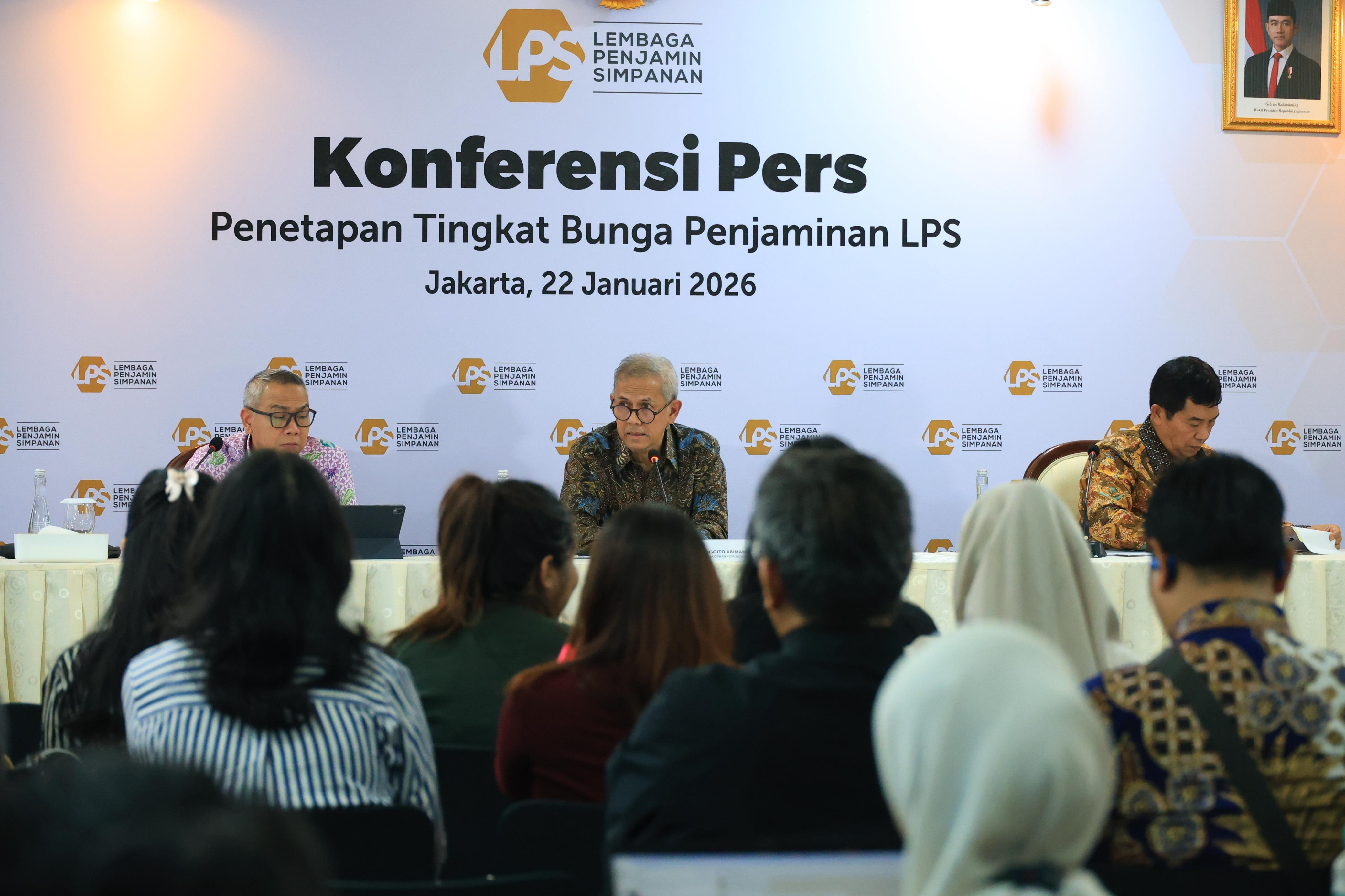 DOK LPS DORONG PERTUMBUHAN EKONOMI : Konferensi Pers terkait Penetapan Tingkat Bunga Penjaminan LPS di Jakarta, Kamis (22/1/2026).