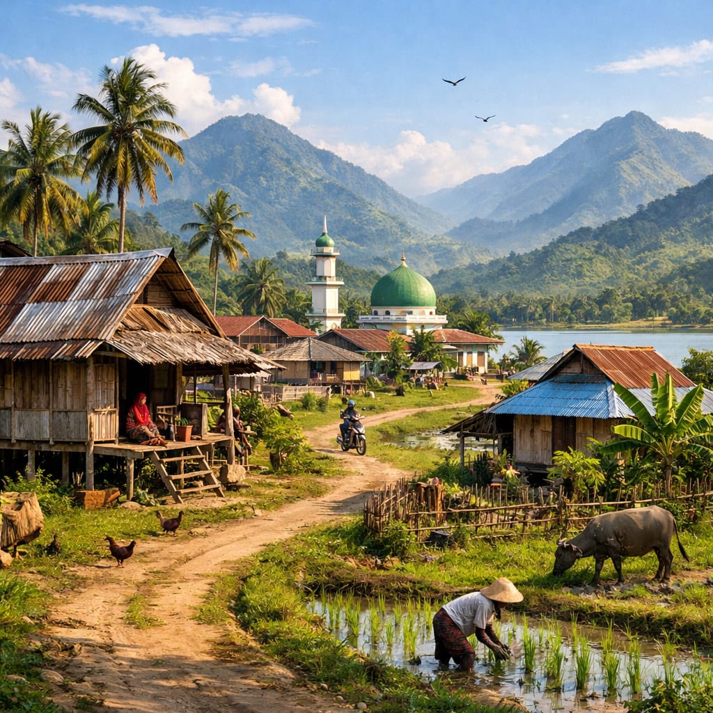 Ilustrasi suasana permukiman warga di wilayah pedesaan Sulawesi Tengah.