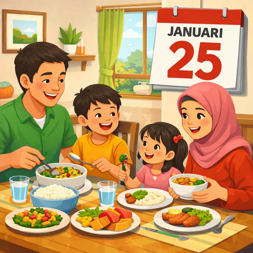 Aktivitas makan bersama keluarga mencerminkan pesan Hari Gizi Nasional tentang pentingnya kebiasaan sehat dari rumah.