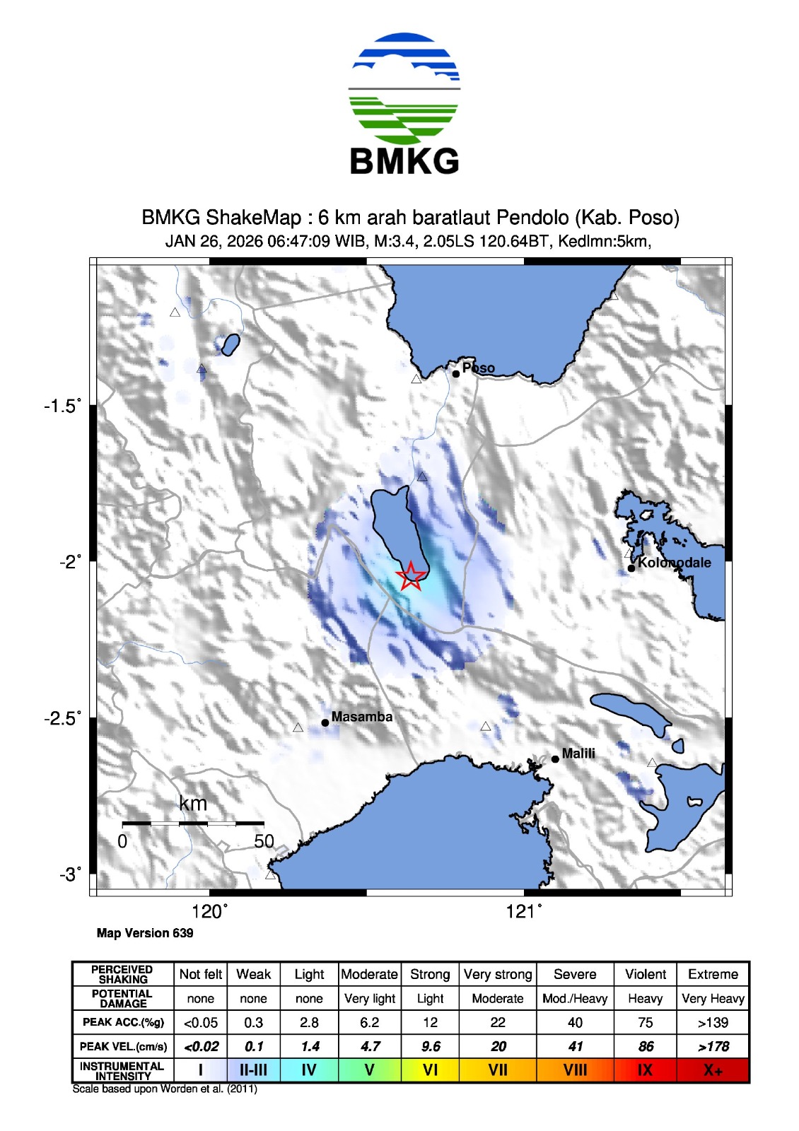 Gempa bumi tektonik berkekuatan magnitudo 3,4 mengguncang wilayah Kabupaten Poso, Sulawesi Tengah, pada Senin (26/1/2026) pukul 06.47 WIB.