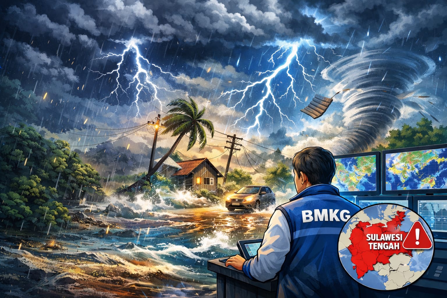 Ilustrasi, Awan gelap menyelimuti wilayah Sulawesi Tengah saat BMKG mengeluarkan peringatan dini hujan lebat disertai petir dan angin kencang.