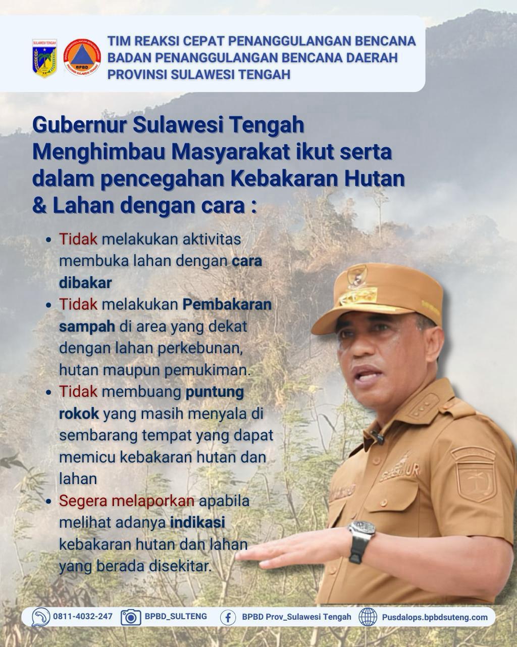 imbauan gubernur Sulteng cegah kebakaran hutan