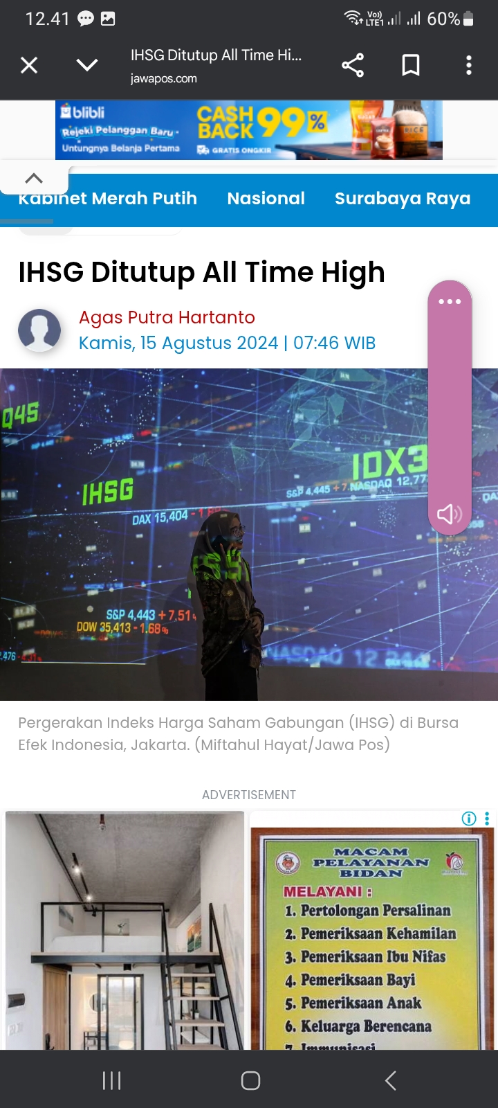 ilustrasi pergerakan IHSG di Bursa Efek Indonesia.