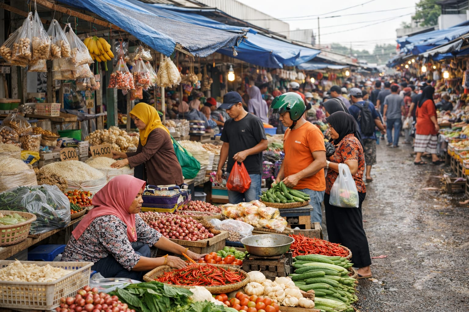 Aktivitas warga di pasar tradisional Sulawesi Tengah, awal 2026, di tengah pergerakan harga kebutuhan rumah tangga.
