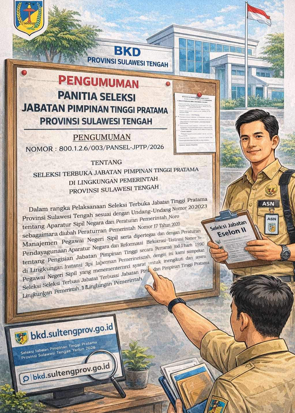 Pengumuman seleksi terbuka Jabatan Pimpinan Tinggi Pratama Pemprov Sulawesi Tengah tahun 2026 yang dirilis Panitia Seleksi dan diumumkan melalui laman resmi BKD Sulteng.