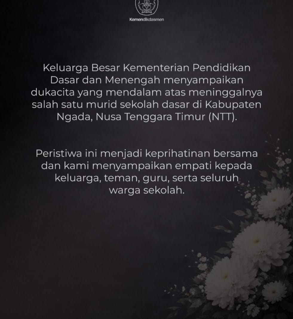 Tangkapan layar pernyataan dukacita Kemendikdasmen yang dipublikasikan melalui situs resmi kementerian.
