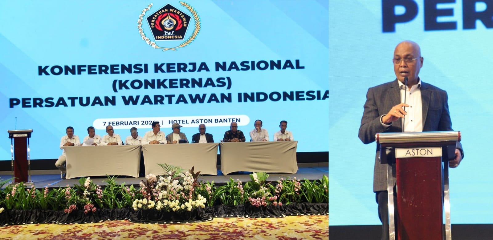 Ketua PWI Lampung menyerahkan surat dukungan Gubernur Lampung kepada Ketua Umum PWI Pusat dalam Konkernas PWI di Banten, Sabtu (7/2/2026).
