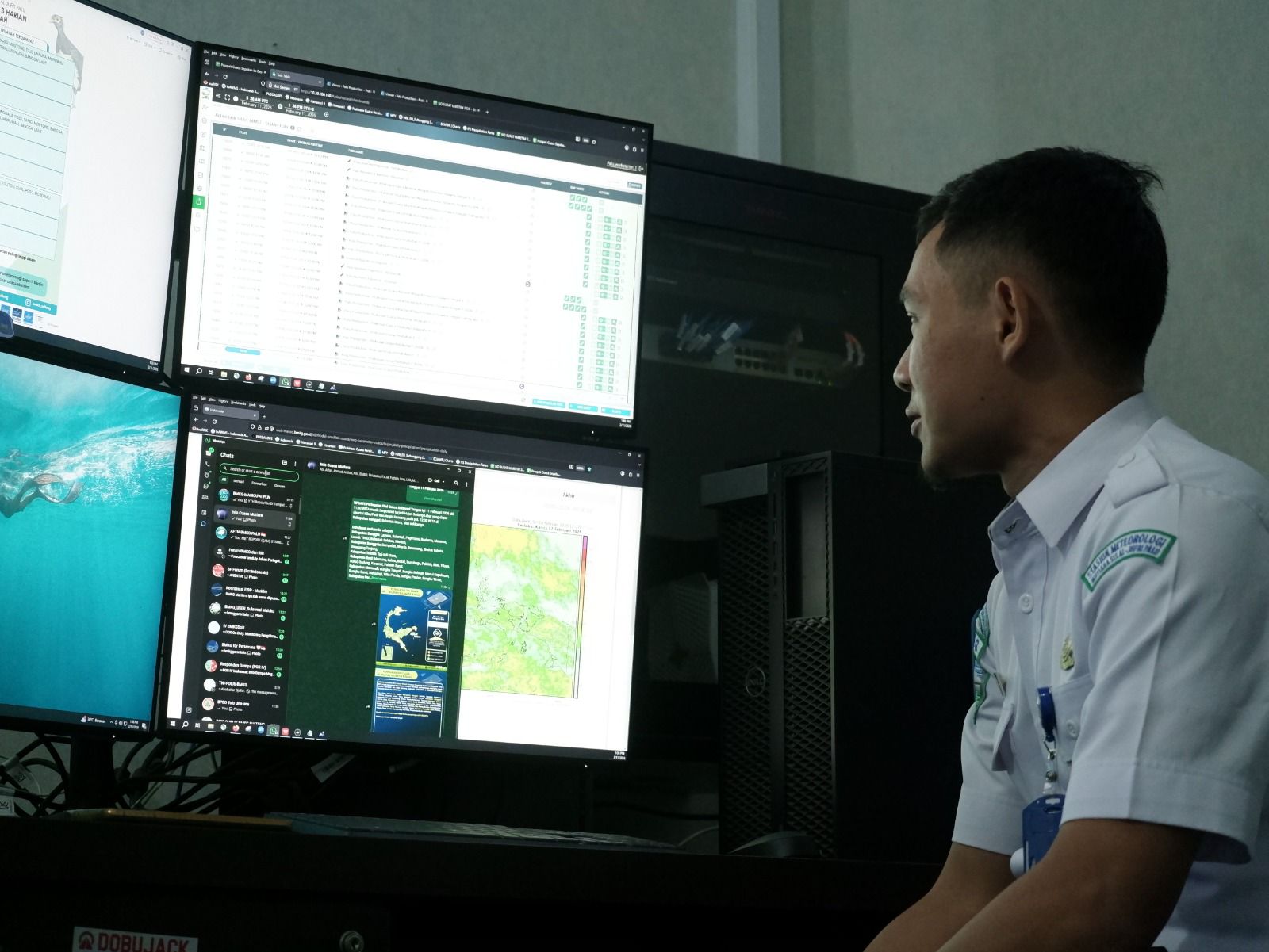Pemantauan data cuaca di Stasiun Meteorologi Mutiara Sis Aljufri Palu terkait potensi hujan di Sulawesi Tengah.