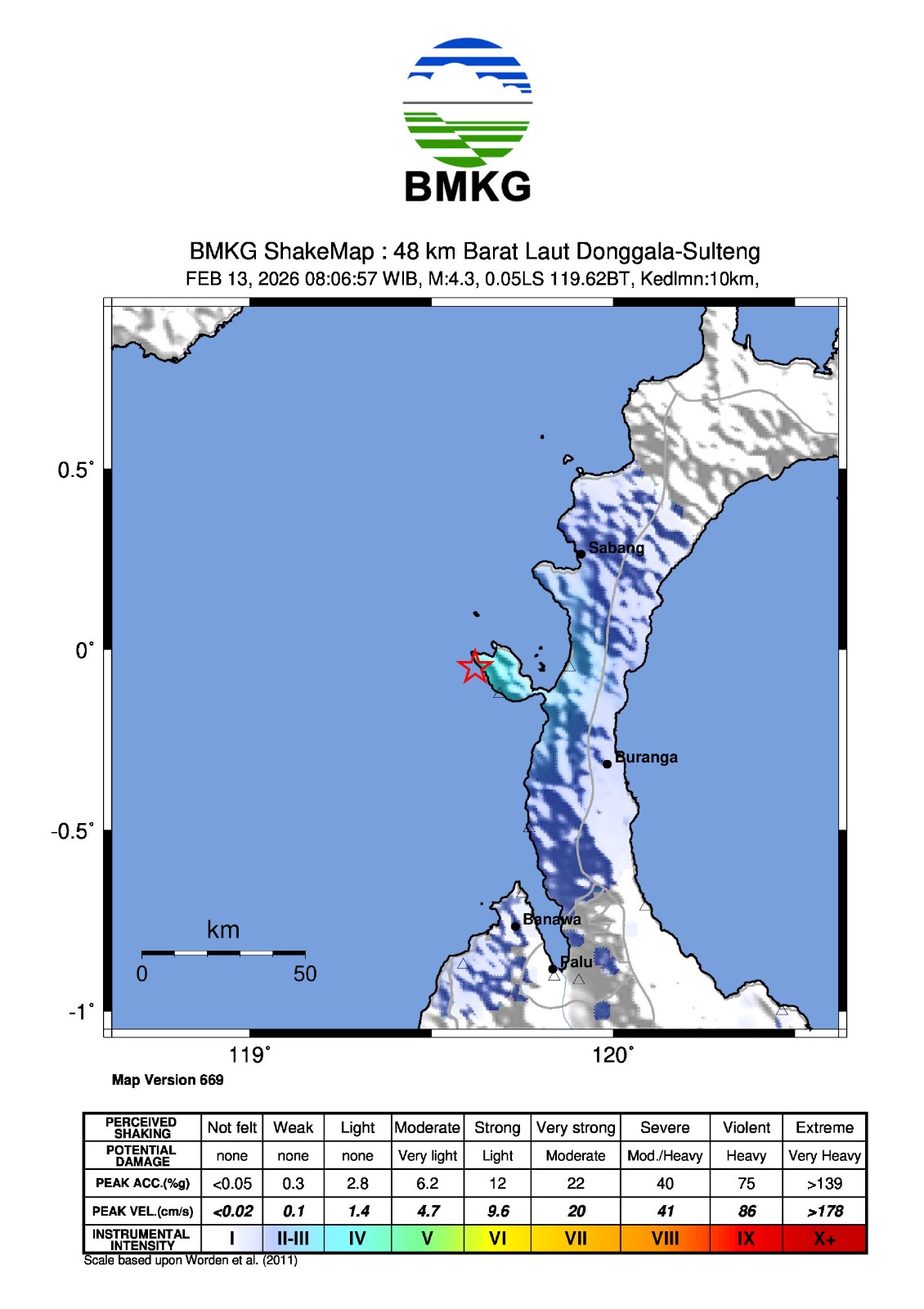 Wilayah Kabupaten Donggala, Sulawesi Tengah, diguncang gempa bumi tektonik pada Jumat (13/2/2026) pukul 09.06.57 WITA