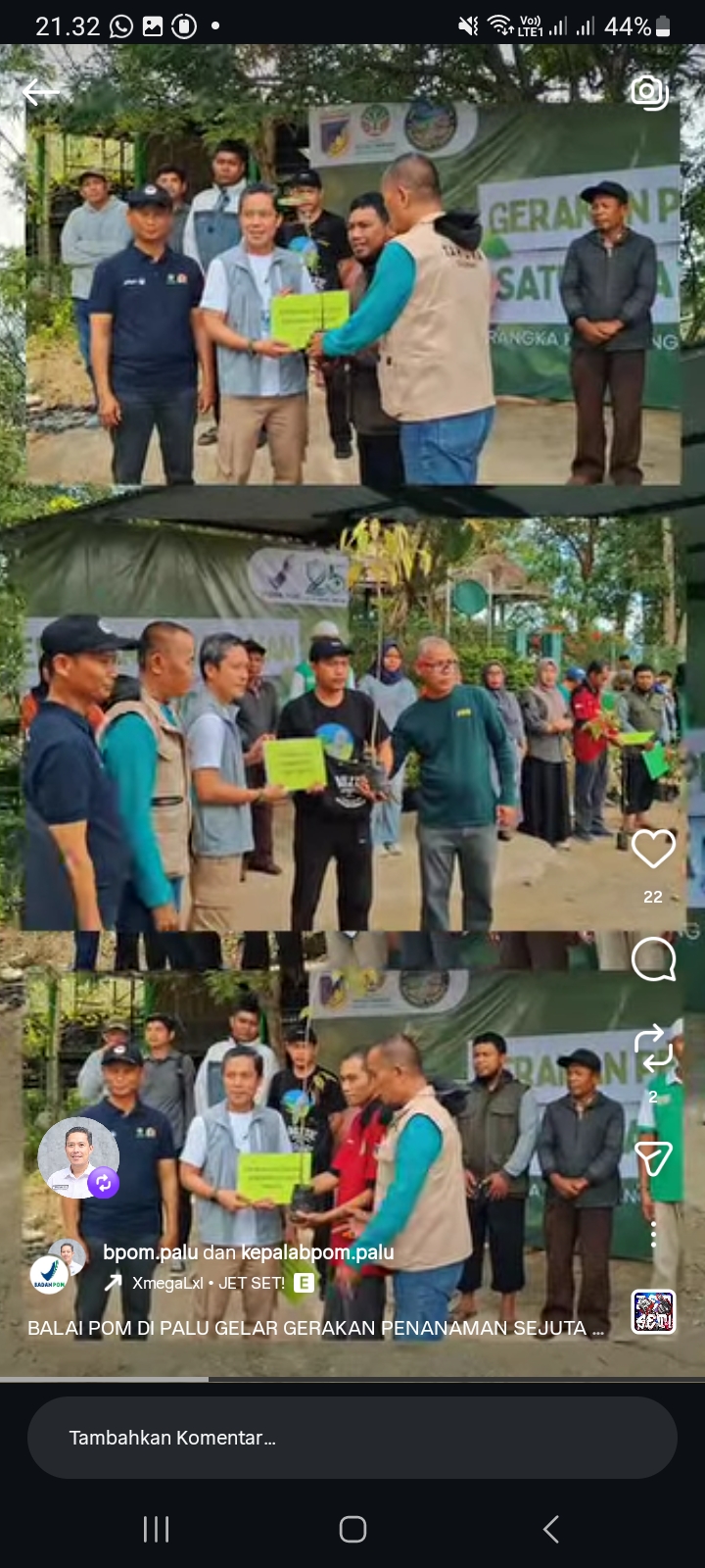 Balai POM di Palu menggelar Gerakan Penanaman Sejuta Pohon, Kamis (13/2/2025).
