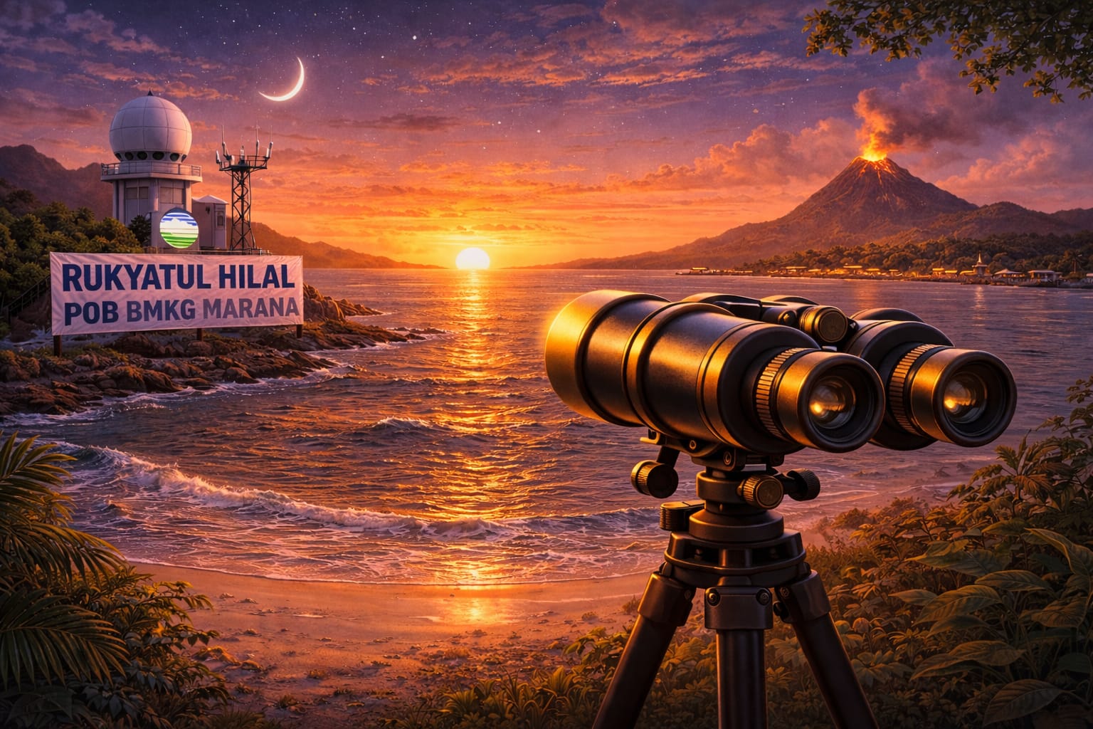 Ilustrasi pemantauan hilal di pesisir Donggala menjelang sidang isbat awal Ramadan 1447 H.