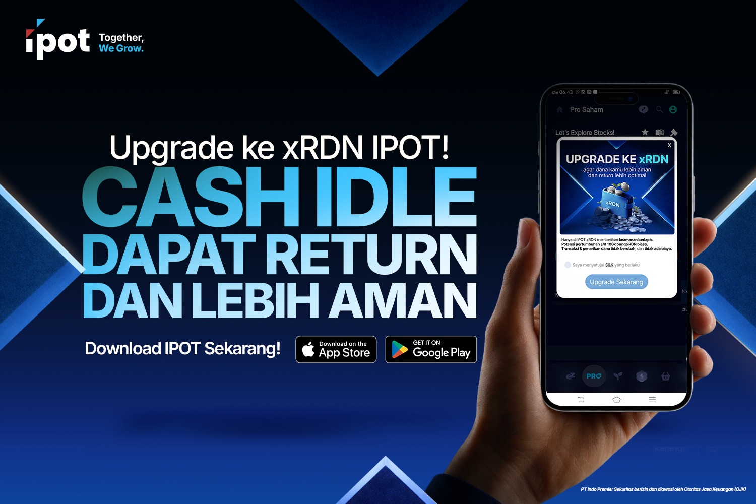 Ilustrasi aplikasi investasi digital di ponsel, menampilkan fitur penempatan dana dan sistem keamanan berlapis.