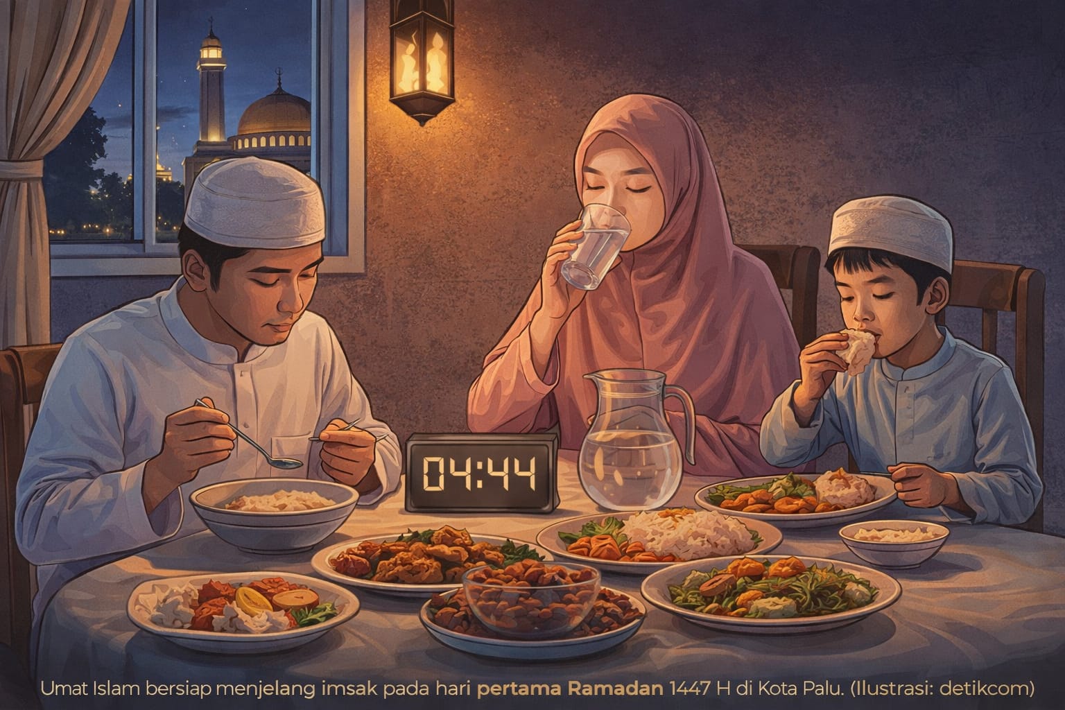 Ilustrasi Umat Islam bersiap sahur menjelang waktu imsak pada hari pertama Ramadan 1447 H di Kota Palu.