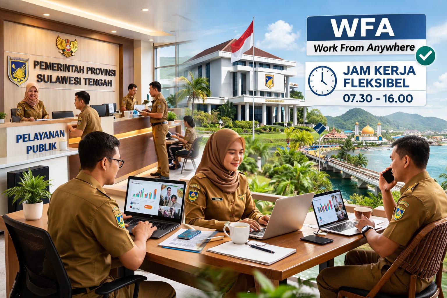 ILUSTRASI Suasana pelayanan di Kantor Pemerintah Provinsi Sulawesi Tengah, ASN tetap bekerja produktif di kantor maupun secara fleksibel (WFA) sesuai kebijakan penyesuaian jam kerja yang ditetapkan.