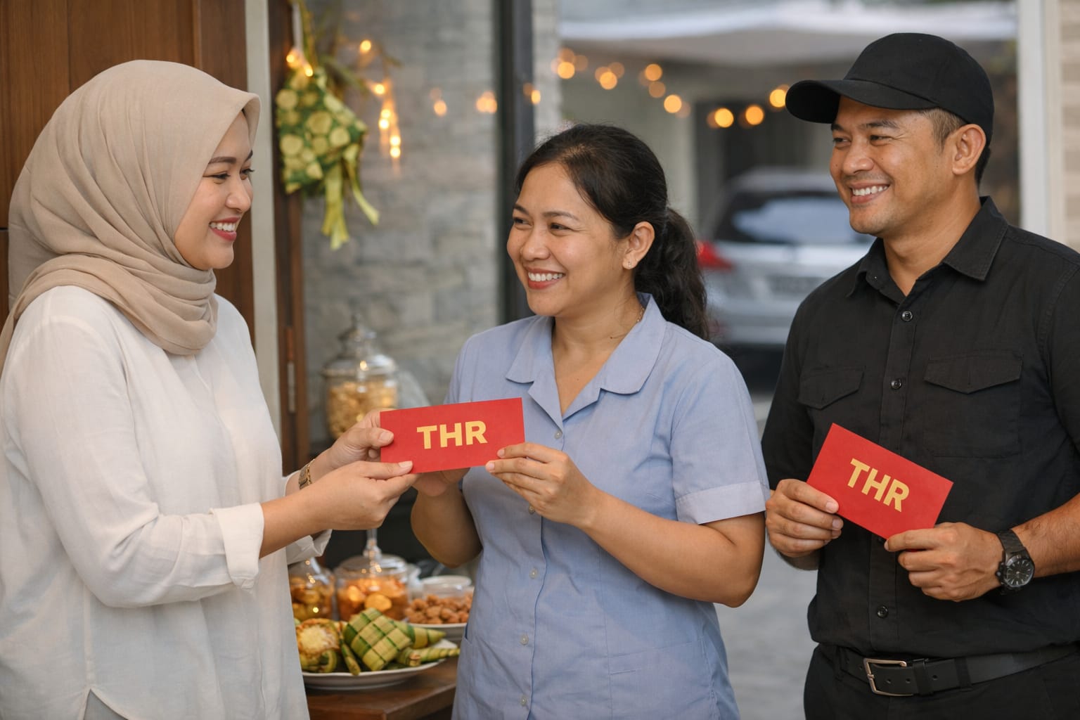 Ilustrasi pemberian THR kepada pekerja rumah tangga dan sopir pribadi menjelang hari raya.