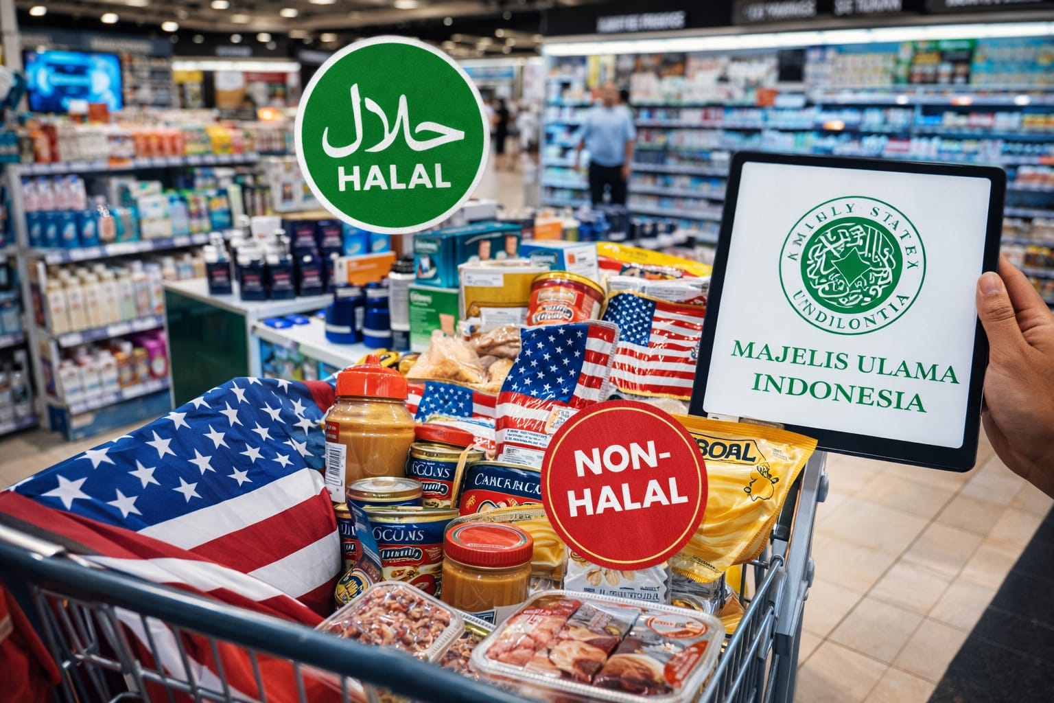 Ilustrasi produk impor di pasar modern. MUI menyoroti sejumlah pasal dalam perjanjian dagang RI&ndash;AS yang dinilai terkait kewajiban sertifikasi halal.