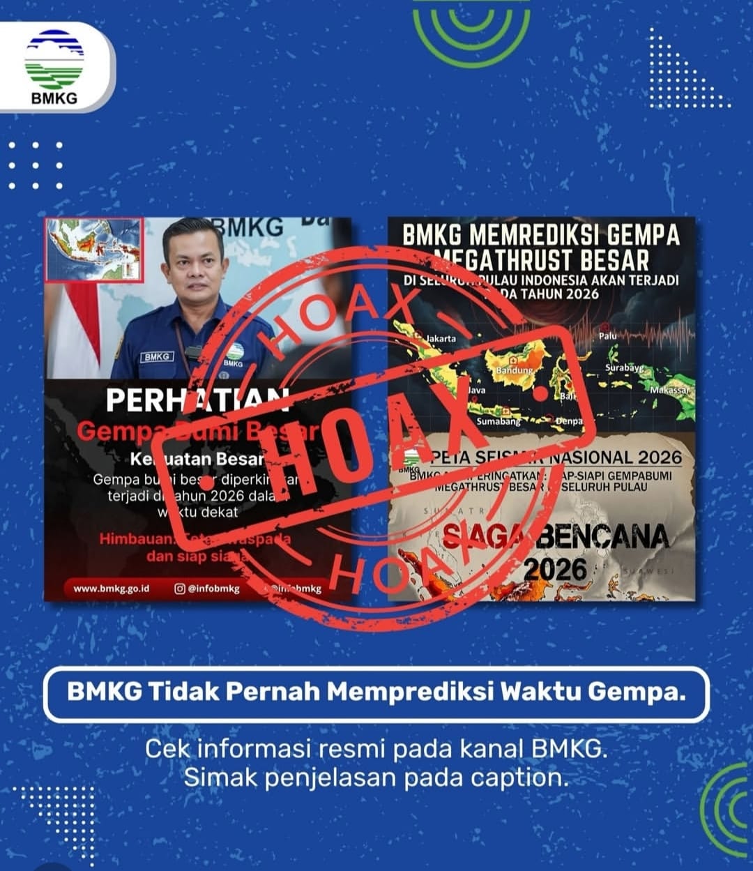 Tangkapan layar Instagram BMKG menegaskan isu prediksi gempa megathrust 2026 adalah hoaks dan tidak pernah disampaikan secara resmi.