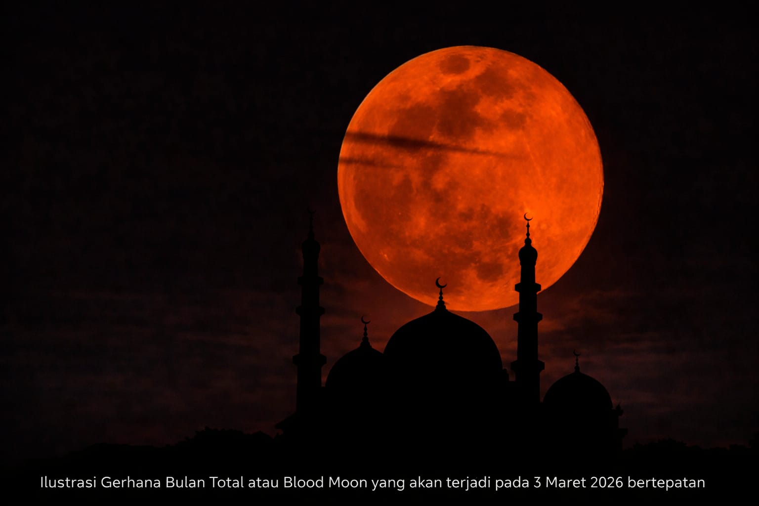 Ilustrasi Gerhana Bulan Total saat Bulan masuk ke bayangan inti Bumi dan tampak kemerahan.
