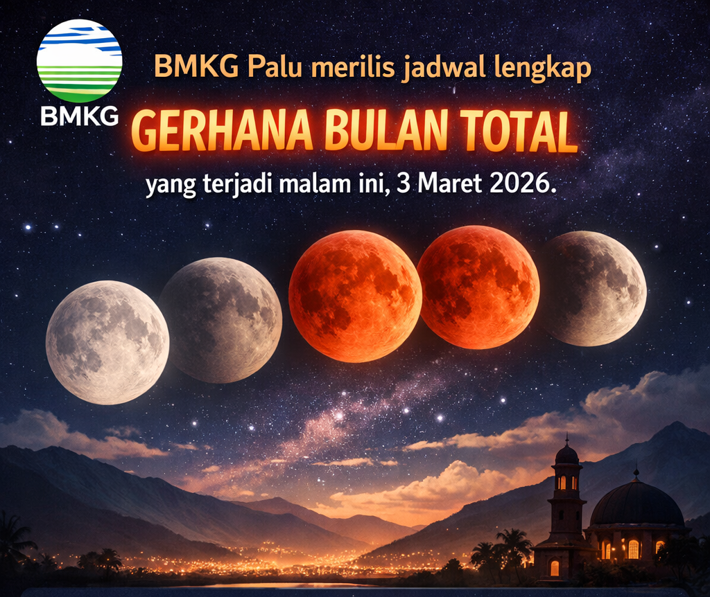 BMKG Palu merilis jadwal lengkap gerhana bulan total yang terjadi malam ini, 3 Maret 2026.