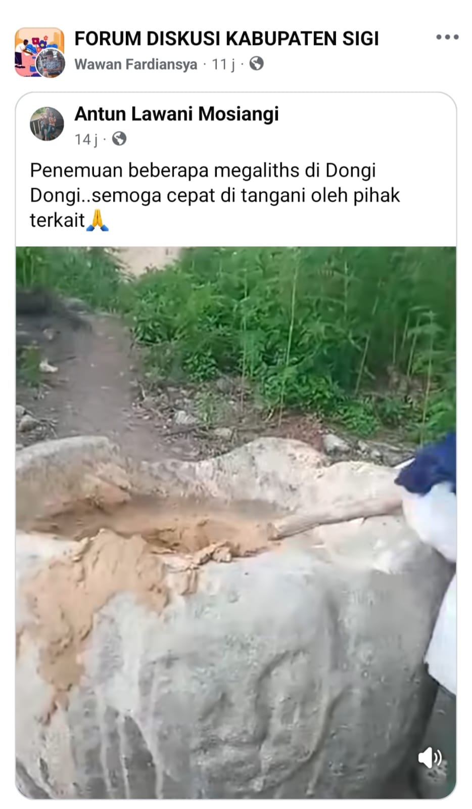 Video yang diunggah akun @Atun Lawani Mosiangi tersebut mereview sejumlah situs megalith bersejarah di sekitar wilayah Dongi-Dongi, Kabupaten Sigi.