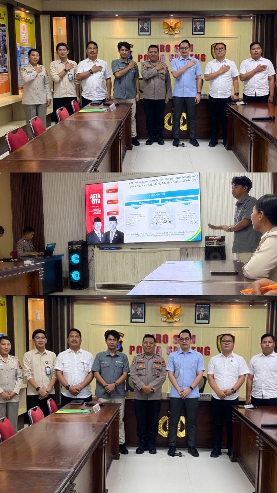 TINGKATKAN KEPATUHAN: BPJS Ketenagakerjaan Cabang Palu lewat sosialisasi Perjanjian Kerja Sama (PKS) di Kepolisian Daerah Sulawesi Tengah.   