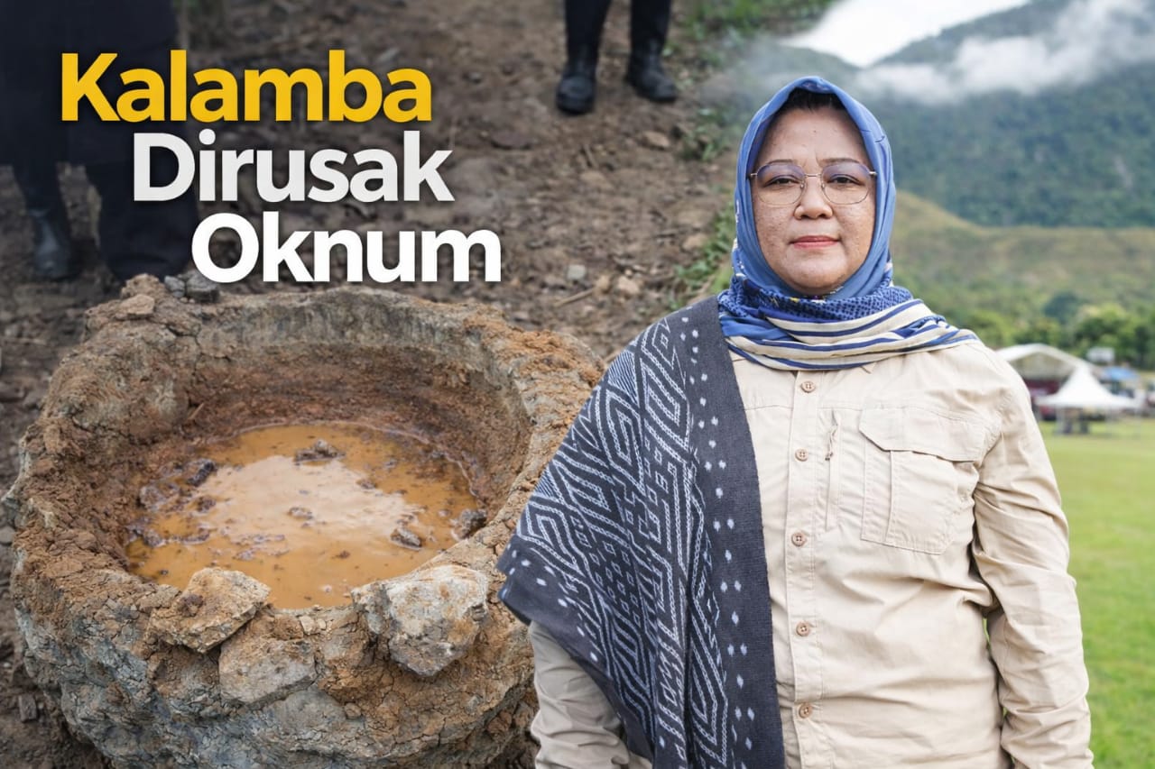 Objek batu yang diduga kalamba ditemukan dalam kondisi rusak.