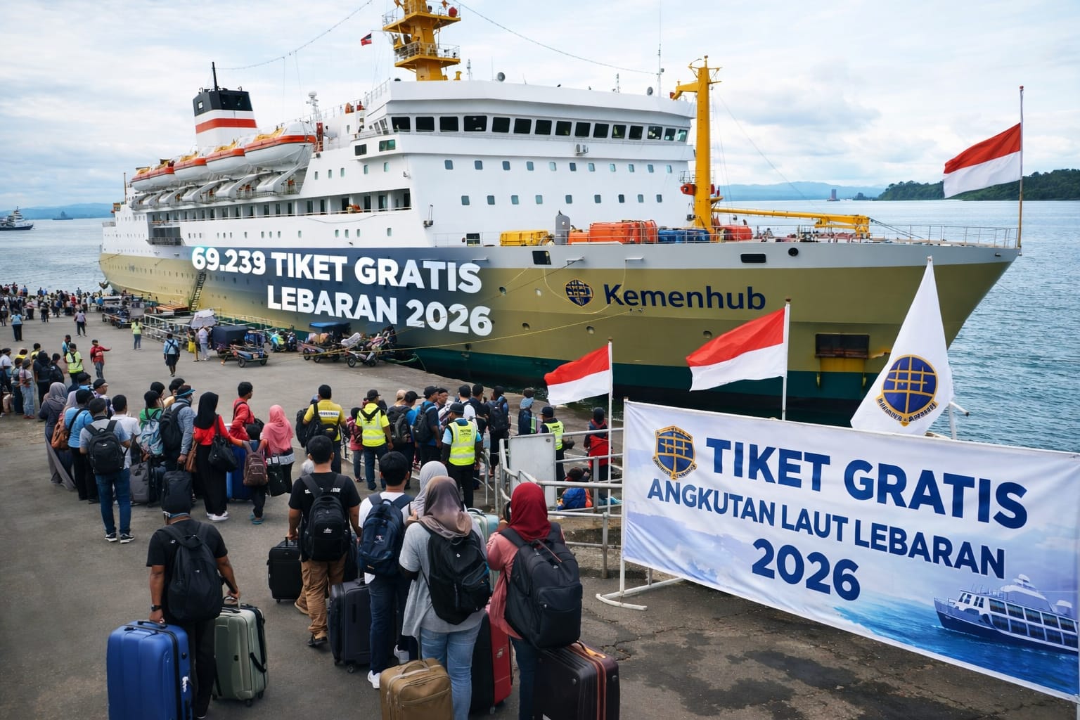 Program tiket gratis angkutan laut Lebaran 2026 dari Kemenhub menyediakan 69.232 tiket dengan 97 rute pelayaran bagi masyarakat yang ingin mudik.