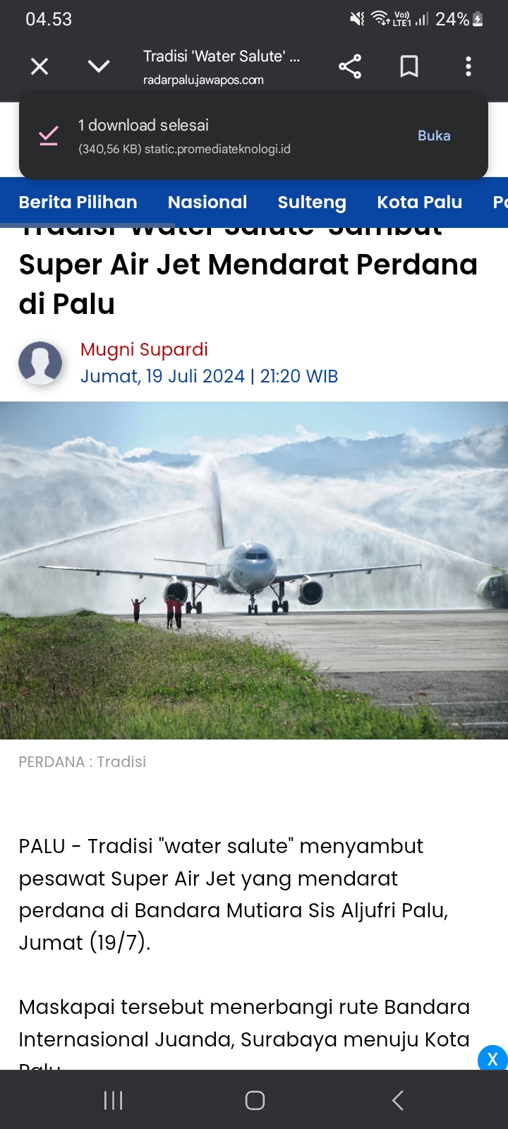 ilustrasi pesawat di Bandara Internasional Mutiara Sis Al Jufri Palu