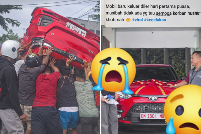 Tangkapan layar Facebook, Video momen penyerahan mobil Raize merah saat pertama dibeli kembali viral usai kecelakaan beruntun di Jalan Yos Sudarso Palu.