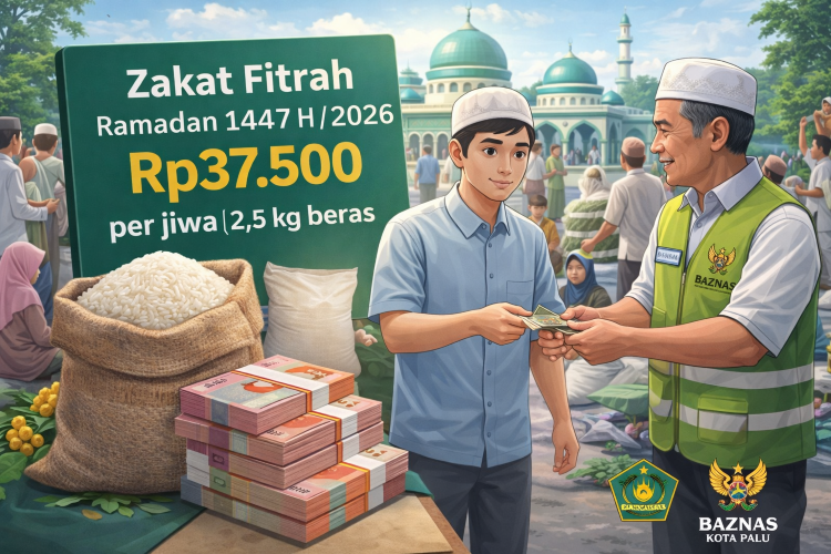 Ilustrasi zakat fitrah Ramadan 1447 Hijriah di Kota Palu. Kementerian Agama Kota Palu bersama Baznas menetapkan besaran zakat fitrah tahun 2026 sebesar Rp37.500 per jiwa atau setara 2,5 kilogram beras