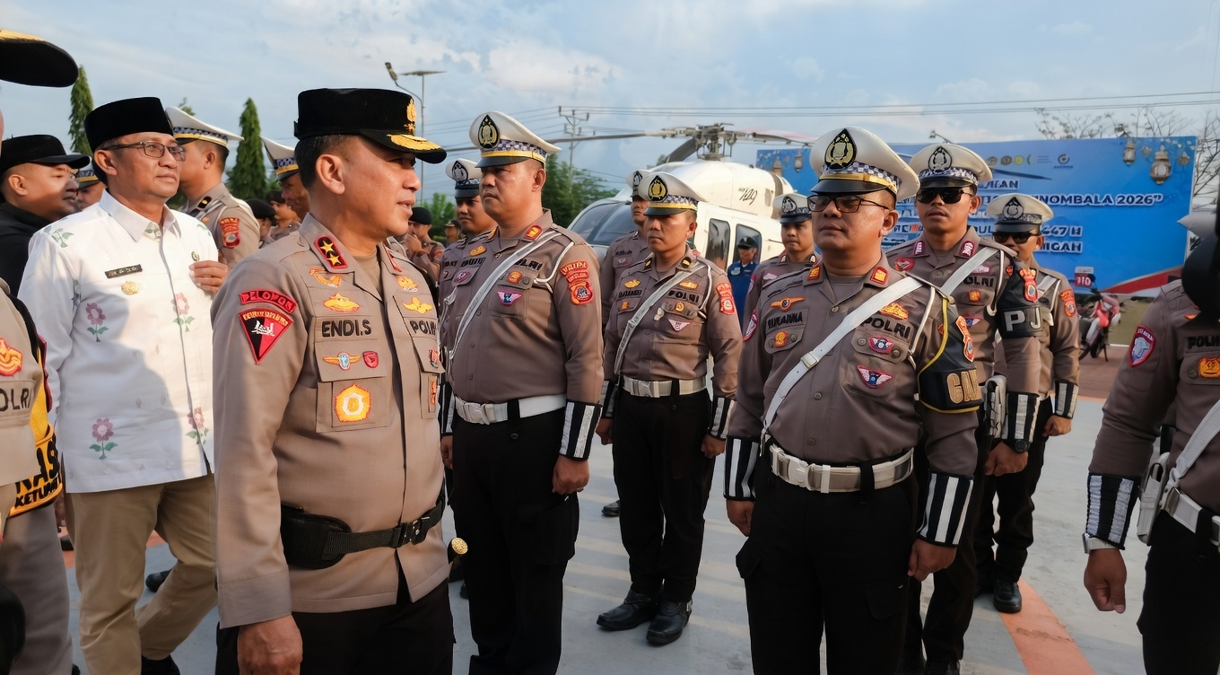 Kapolda Sulawesi Tengah melakukan pemeriksaan pasukan saat apel gelar personel dalam rangka Operasi Ketupat Tinombala.