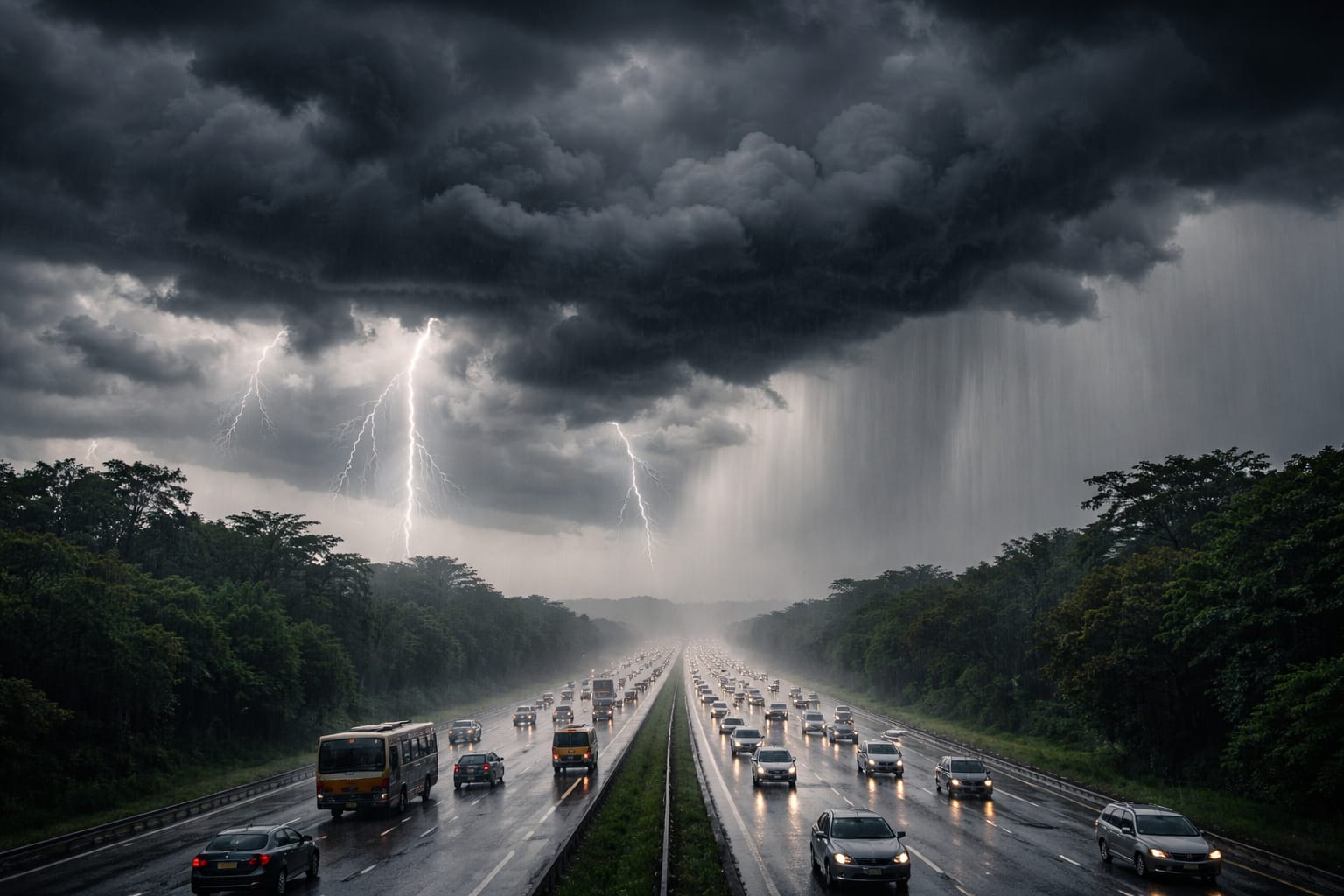 Ilustrasi awan hujan tebal di langit. BMKG mengingatkan potensi hujan lebat saat periode awal mudik Lebaran 2026.