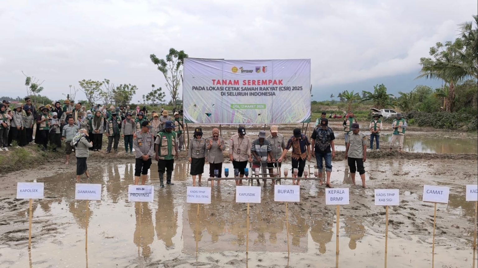 Dinas Tanaman Pangan Sulteng  Pejabat dan petani melakukan tanam serentak Cetak Sawah Rakyat di Desa Beka, Kabupaten Sigi, Sulawesi Tengah.