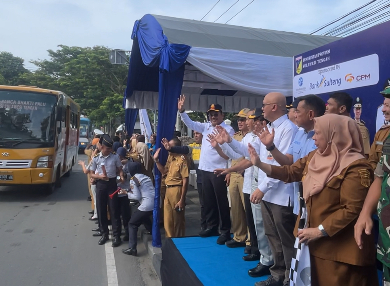 Pelepasan peserta program Berani Mudik Gratis Ramadan 1447 Hijriah dan Libur Hari Raya Idulfitri 2026 yang digelar Pemerintah Provinsi Sulawesi Tengah