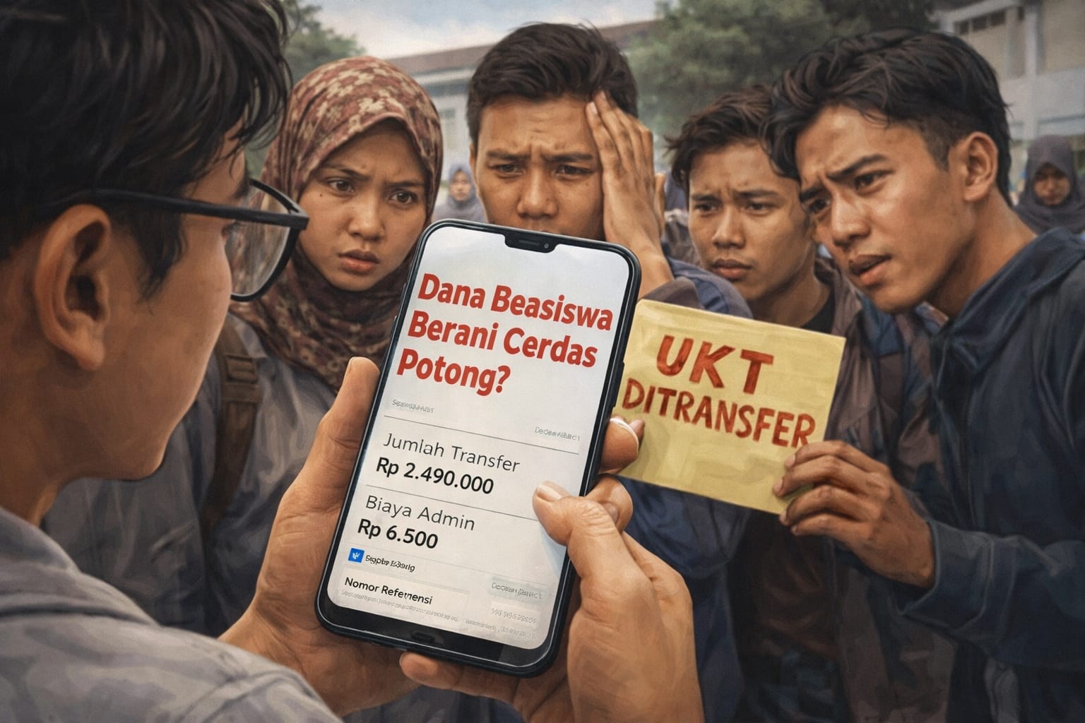 Mahasiswa Untad menunjukkan bukti pencairan beasiswa Berani Cerdas yang diduga mengalami potongan saat pengembalian UKT.