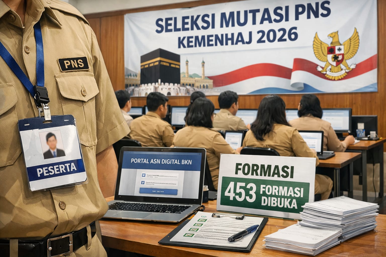 Ilustrasi seleksi mutasi PNS Kemenhaj 2026 yang membuka 453 formasi bagi ASN seluruh Indonesia.