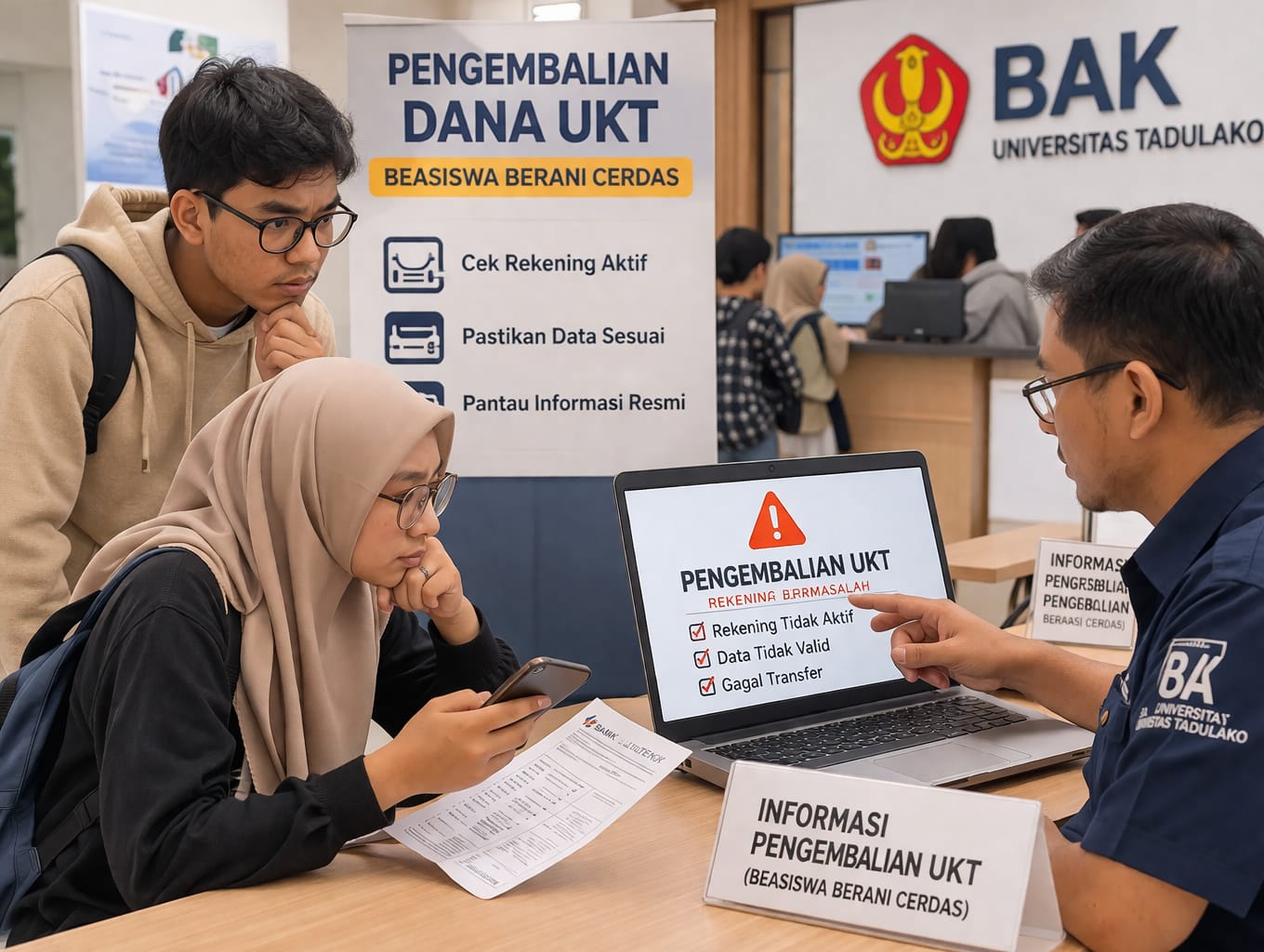 Mahasiswa menunggu pengembalian UKT yang tertunda akibat ratusan rekening bermasalah.