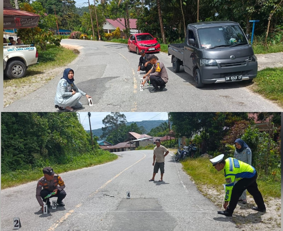  Kecelakaan adu banteng dua motor di Poso saat Idulfitri menewaskan pengendara sepeda motor. Berikut tim dari Unit Laka Polres Poso dipimpin Aipda Frans Panganso bersama Jasa Raharja saat olah TKP.