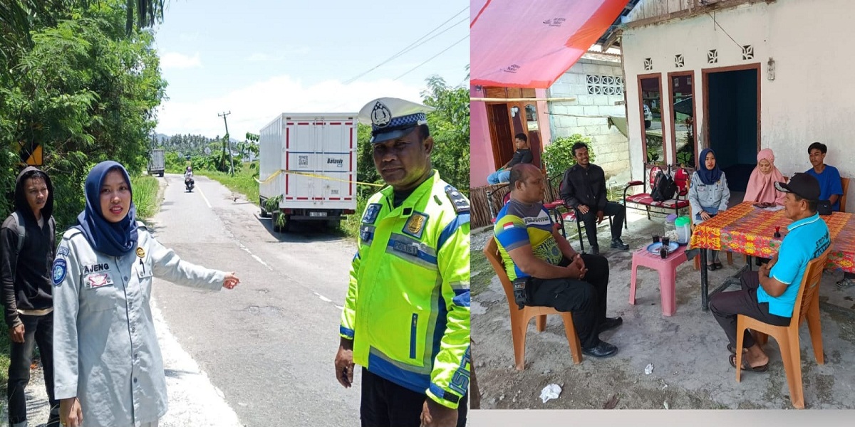 Tim unit Laka Polres Poso Aipda Frans P bersama Jasa Raharja Poso saat di TKP dan mendatangi rumah ahli waris di Poso Pesisir.