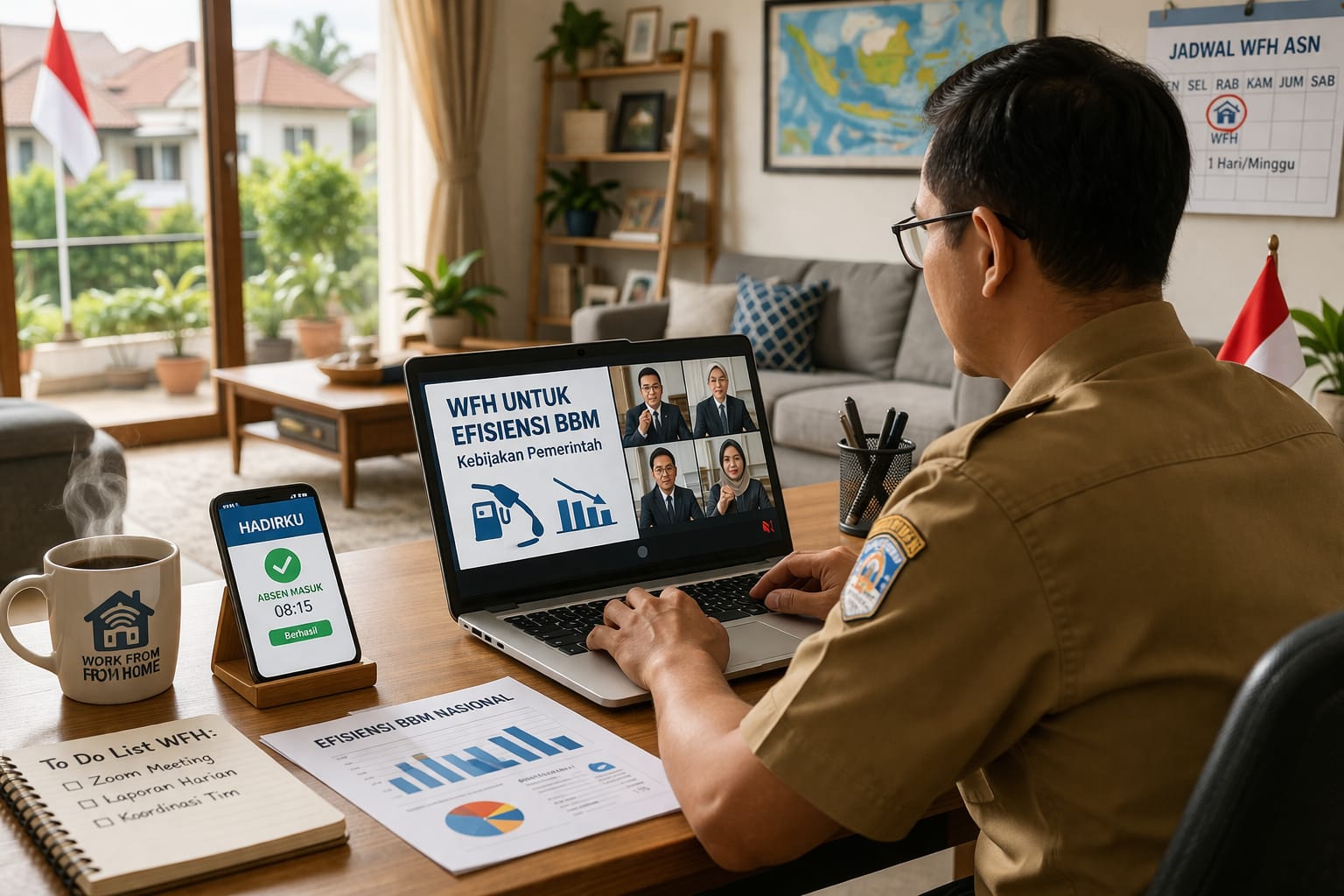 Aktivitas ASN bekerja dari rumah saat kebijakan WFH demi efisiensi BBM mulai diwacanakan pemerintah.